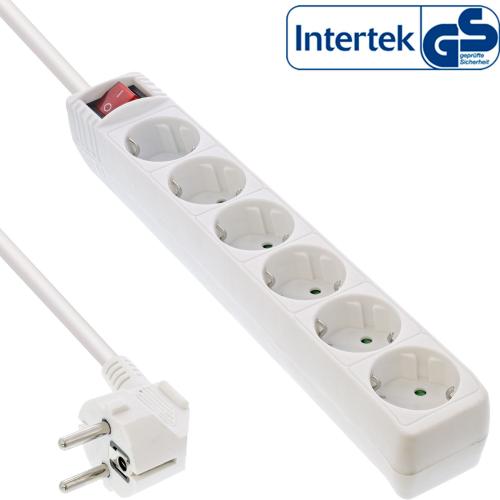 InLine® Steckdosenleiste 6-fach Schutzkontakt mit Schalter 3m weiß